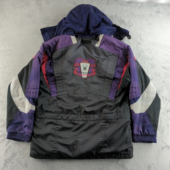 Vintage 90s Spyder USA Ski Jacket Mens Large Black Purple Winter Coat Thinsulate - Picture 5 of 13